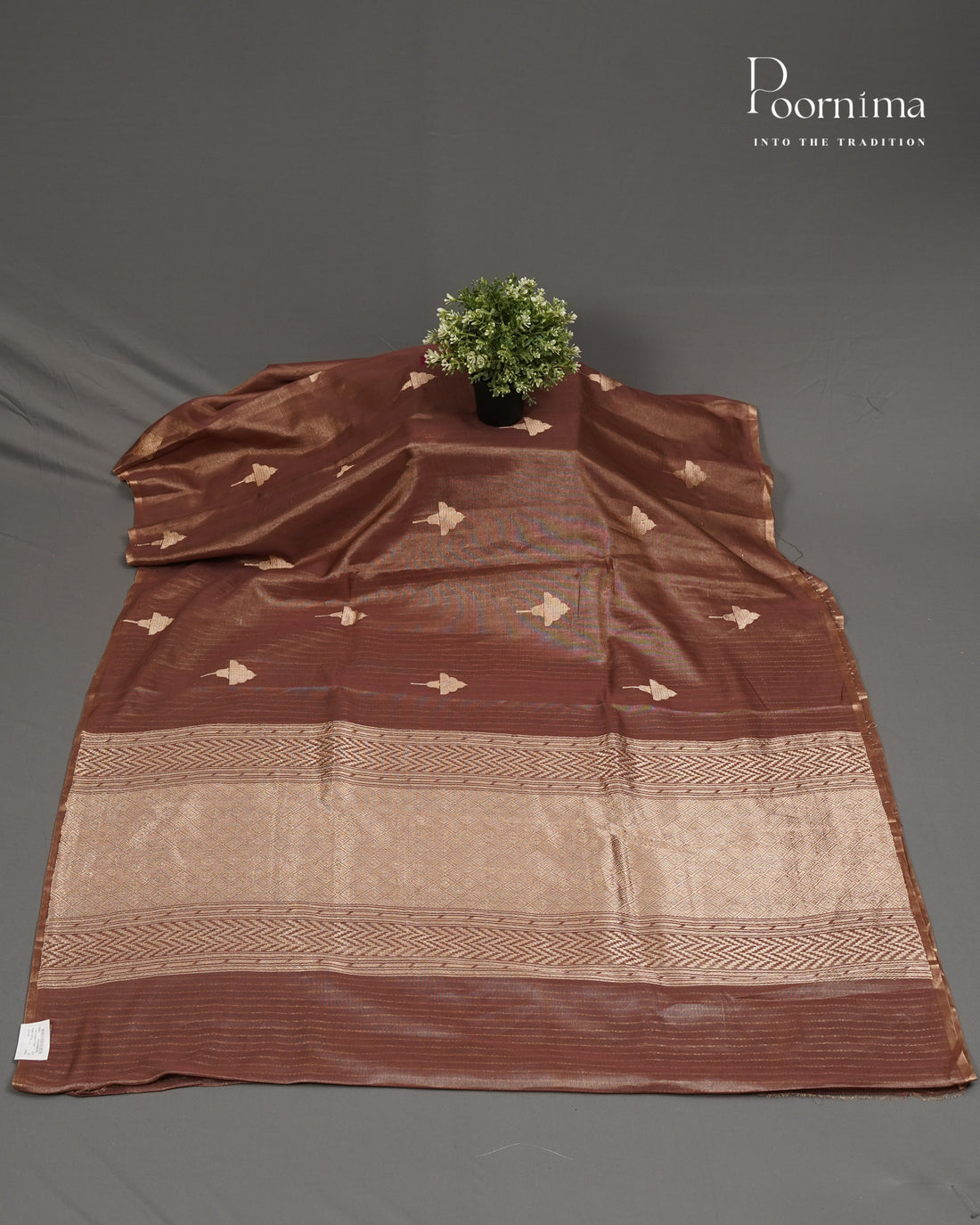 BROWN - CHANDERI TISSUE SAREE WITH WOVEN BUTTI ALL OVER