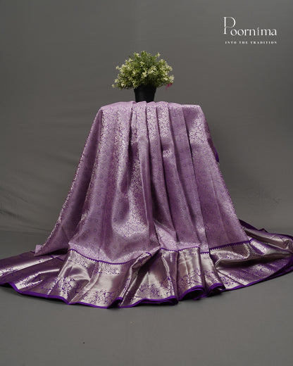 PURE KANJIVARAM SILK SAREE IN LAVENDER AND VIOLET COMBINATION WITH ALLOVER ZARI FLOWER WOVEN