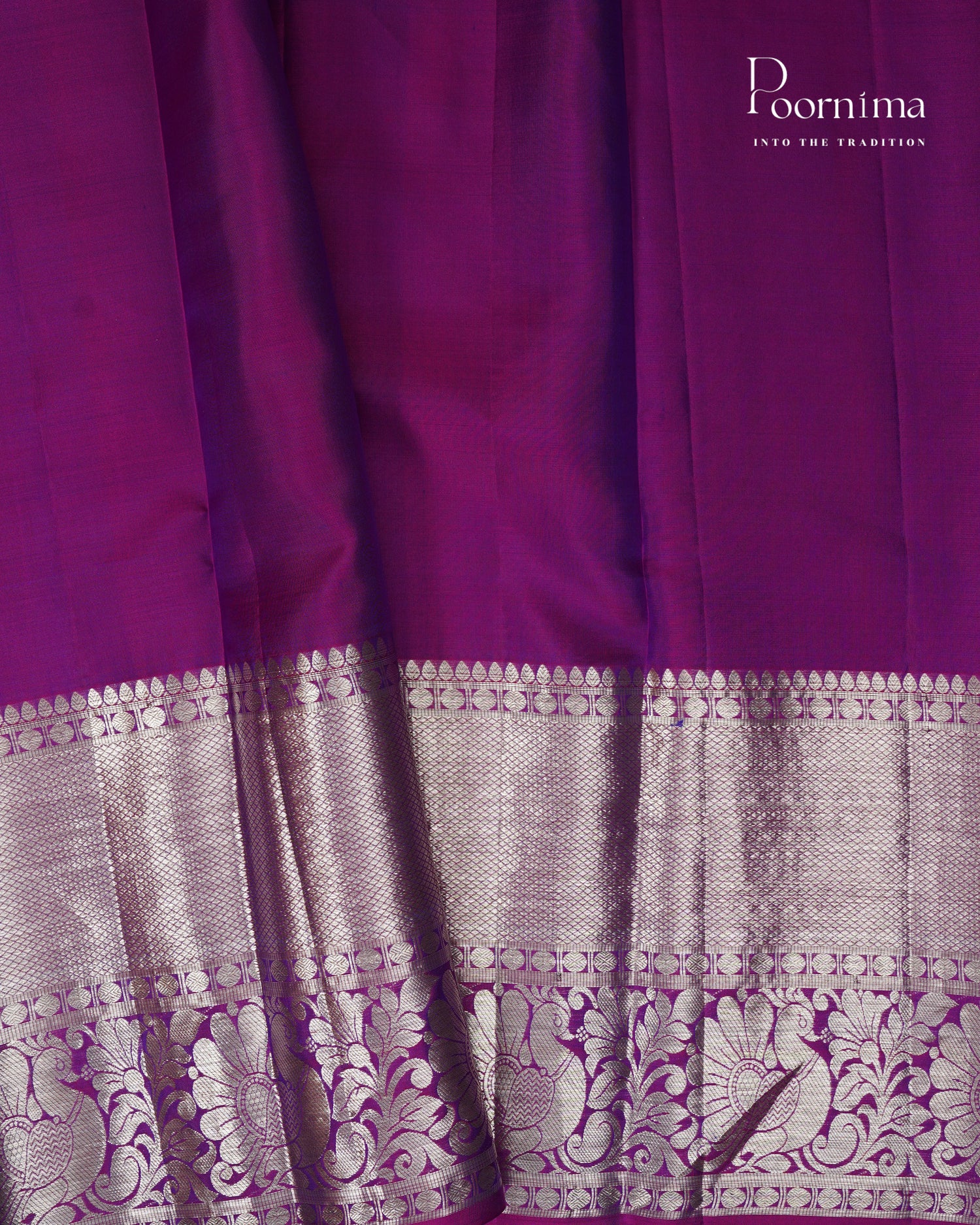 PURE KANJIVARAM SILK SAREE IN GREEN AND PURPLE  COMBINATION WITH ALLOVER SILVER ZARI WOVEN