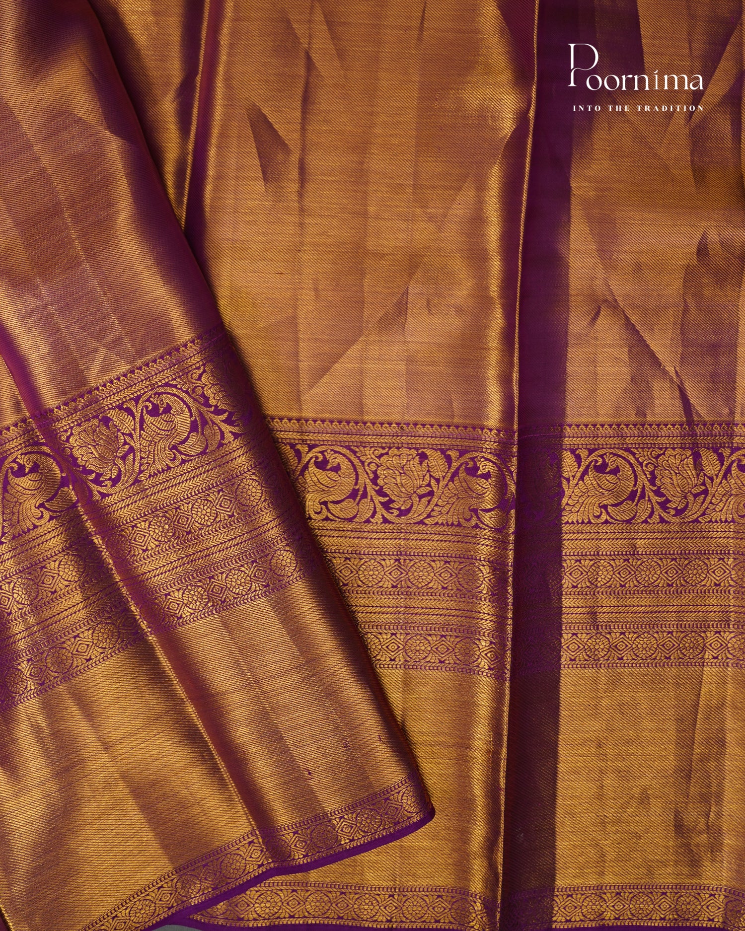 PURE KANJIVARAM SILK SAREE IN CREAM AND VIOLET COMBINATION WITH ALLOVER GOLD ZARI OVAL MOTIFS PATTERN