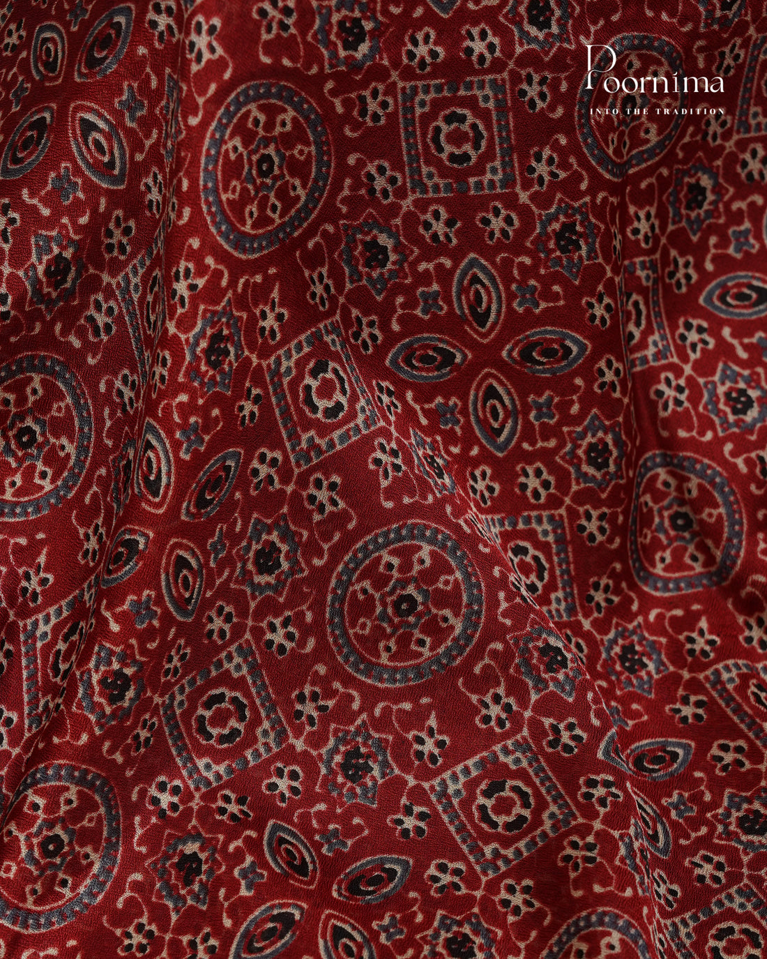 RED - VISCOSE SAREE WITH ALLOVER AJRAKH PRINT AND ZARI WOVEN BORDER