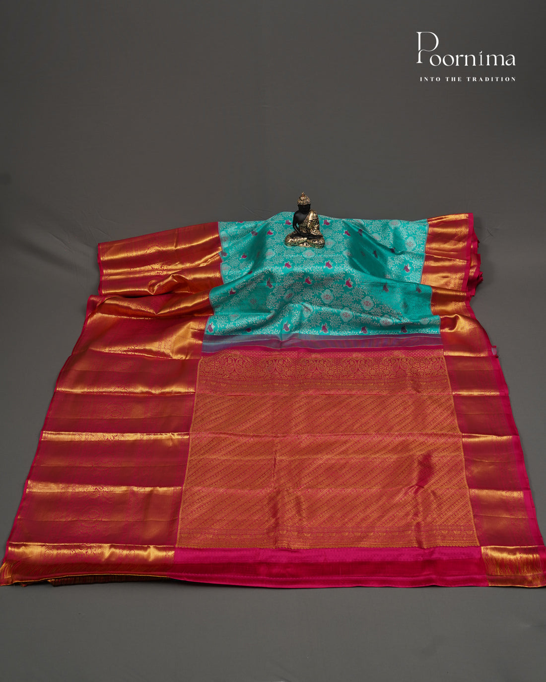 PURE KANJIVARAM SILK SAREE IN BLUE AND PINK COMBINATION WITH ALLOVER MEENAKARI ZARI WOVEN