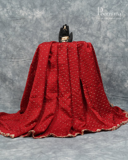 GICHA TUSSAR WITH BANDINI DYEING IN RED COLOUR