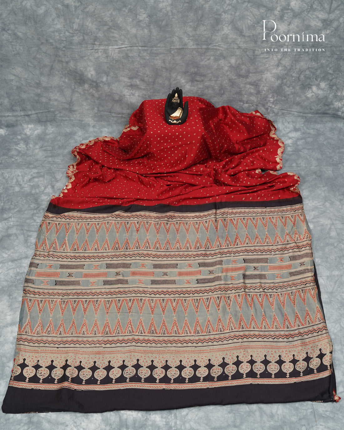 GICHA TUSSAR WITH BANDINI DYEING IN RED COLOUR