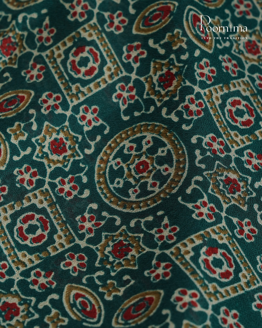 GREEN - VISCOSE SAREE WITH ALLOVER AJRAKH PRINT AND ZARI WOVEN BORDER