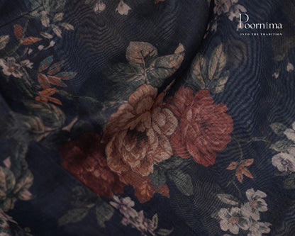 BLUE - ELEGANT DAILY WEAR LINEN SAREE WITH ALLOVER PRINTS AND ZARI BORDER
