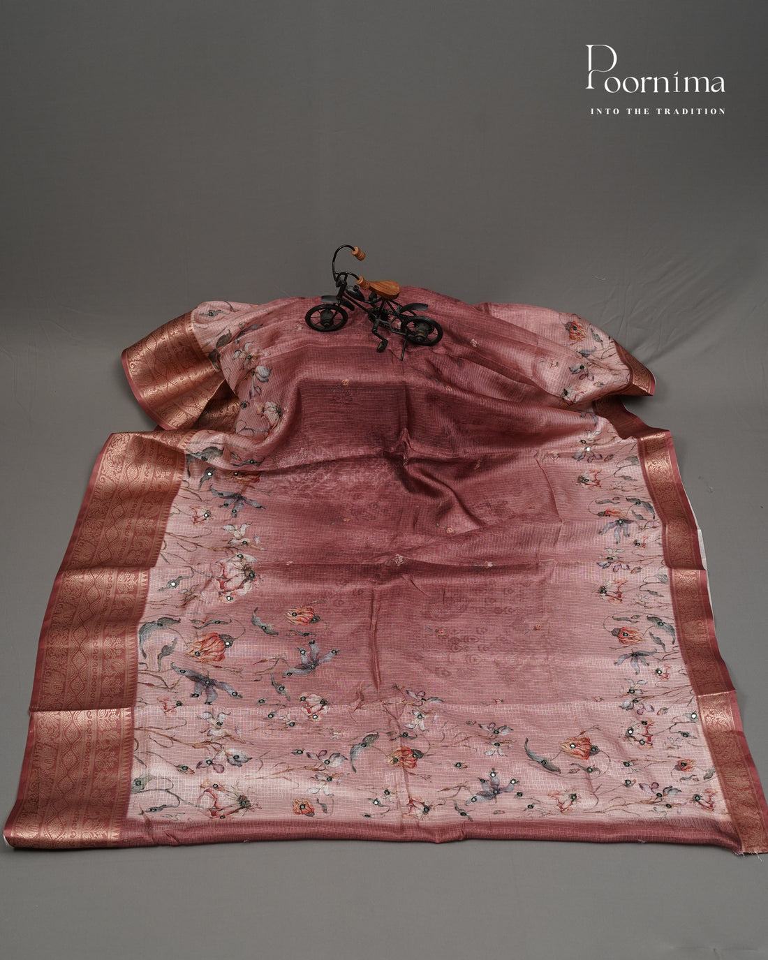 STYLISH DAILY WEAR SEMI KOTA SAREE WITH MIRROR WORK & ALLOVER PRINTS & CONTRAST BIG ZARI BORDER