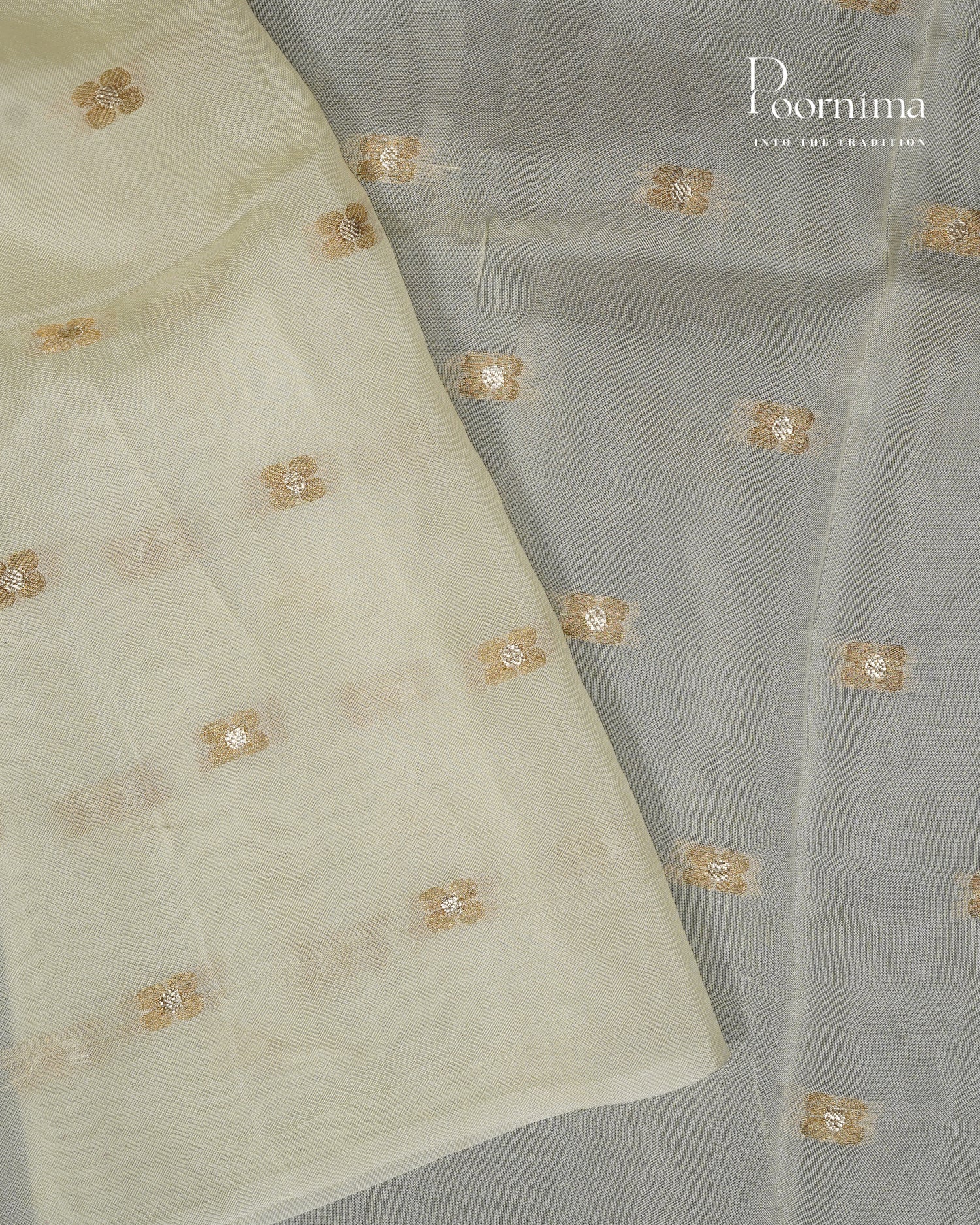 HALF WHITE - ITALIAN CREPE SILK SAREE WITH ALLOVER MULTI THREAD WORK AND ZARI BORDER