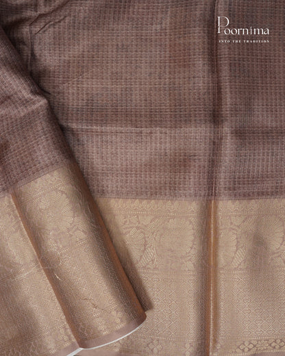 BEIGE &amp; BROWN - GRACEFUL SEMI KOTA DAILY WEAR SAREE WITH ALLOVER VILLAGE PRINTS &amp; BIG ZARI BORDER