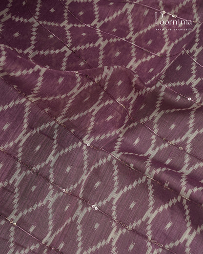 ONION PINK - SEMI CREPE SAREE WITH GEOMETRIC DISCHARGE PRINT, SEQUINS WORK &amp; TEMPLE PATTERN ZARI BORDER