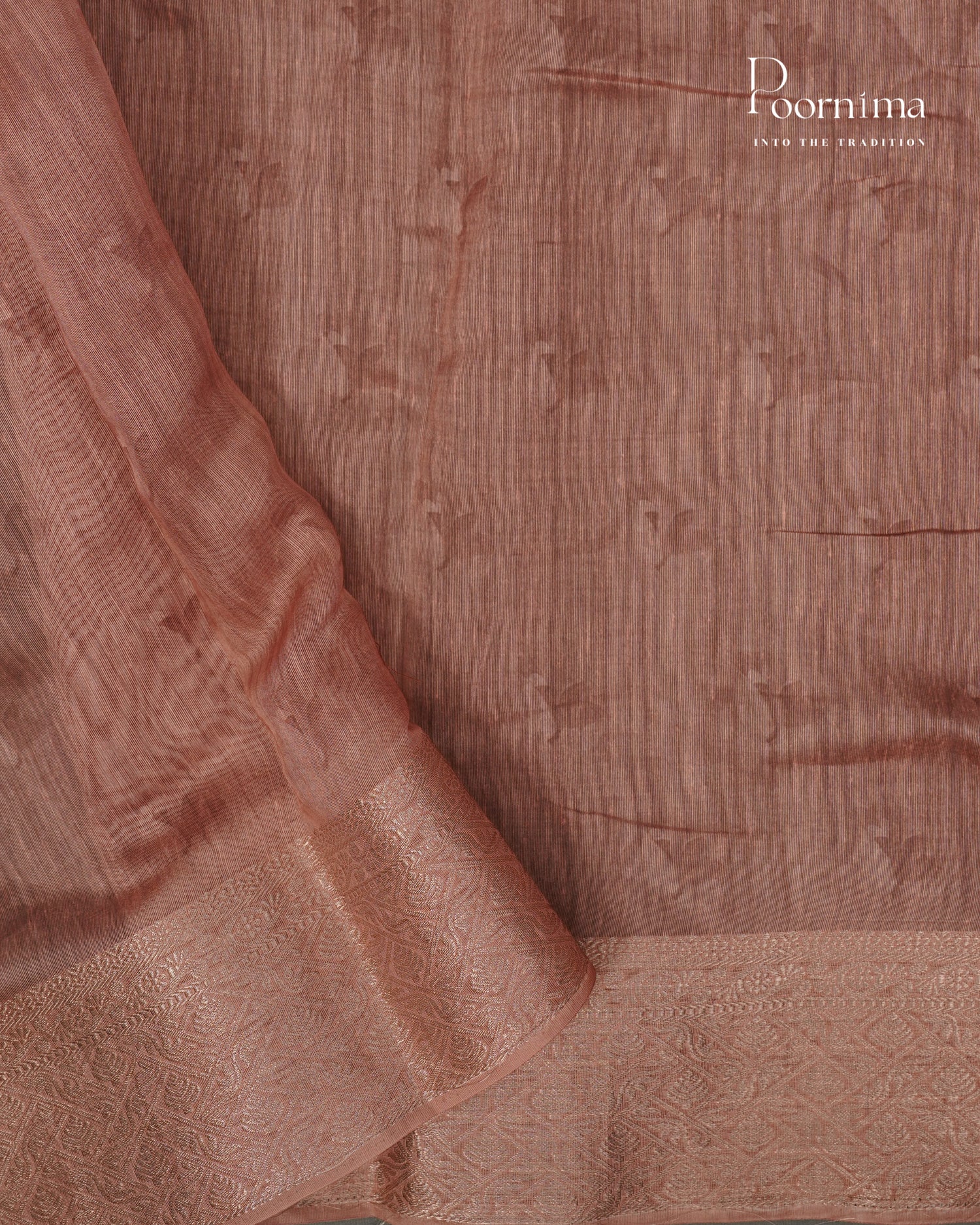 PEACH -   LINEN OFFICE WEAR SAREE WITH FLORAL PRINTS AND BORDERLESS DESIGN