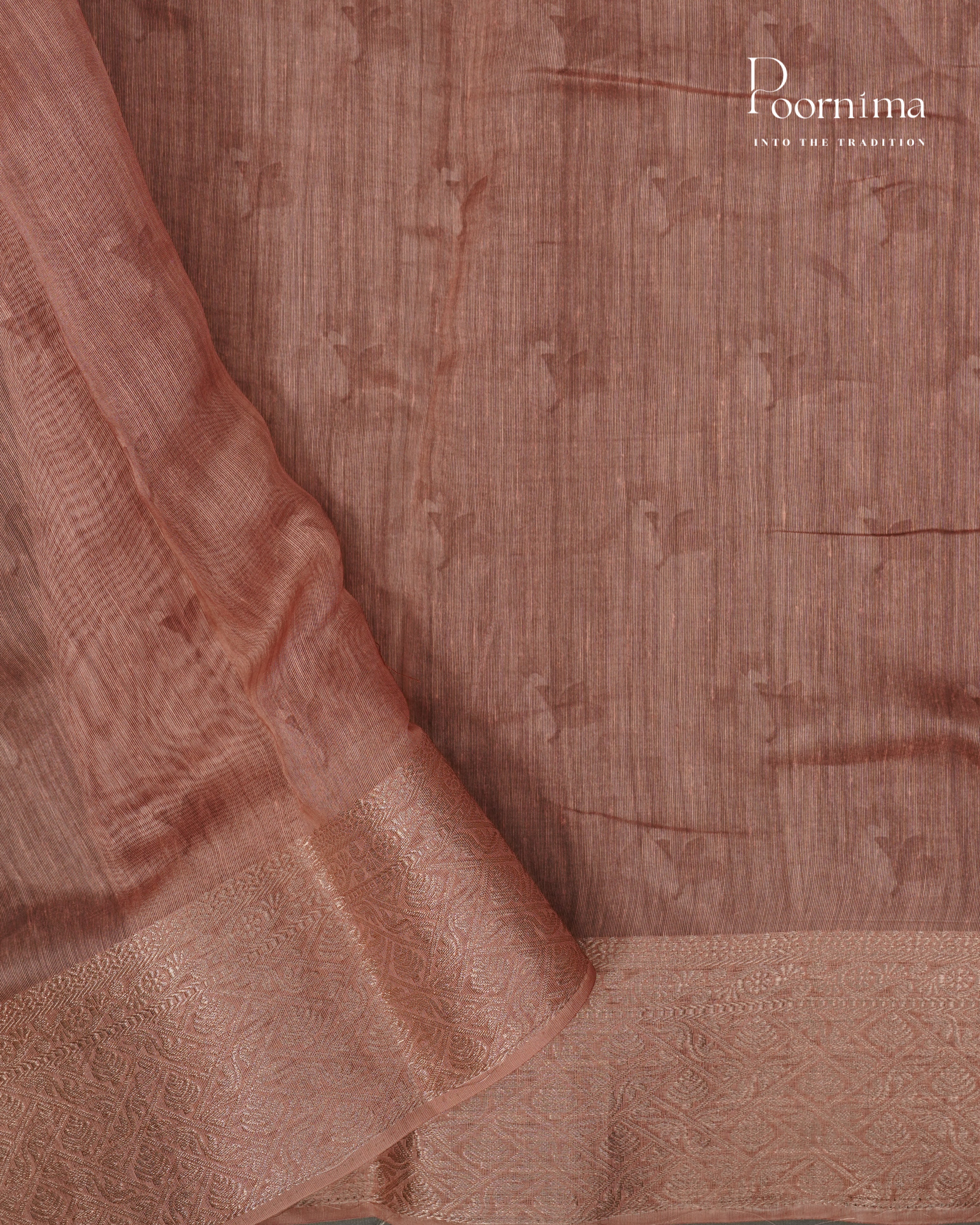 PEACH -   LINEN OFFICE WEAR SAREE WITH FLORAL PRINTS AND BORDERLESS DESIGN