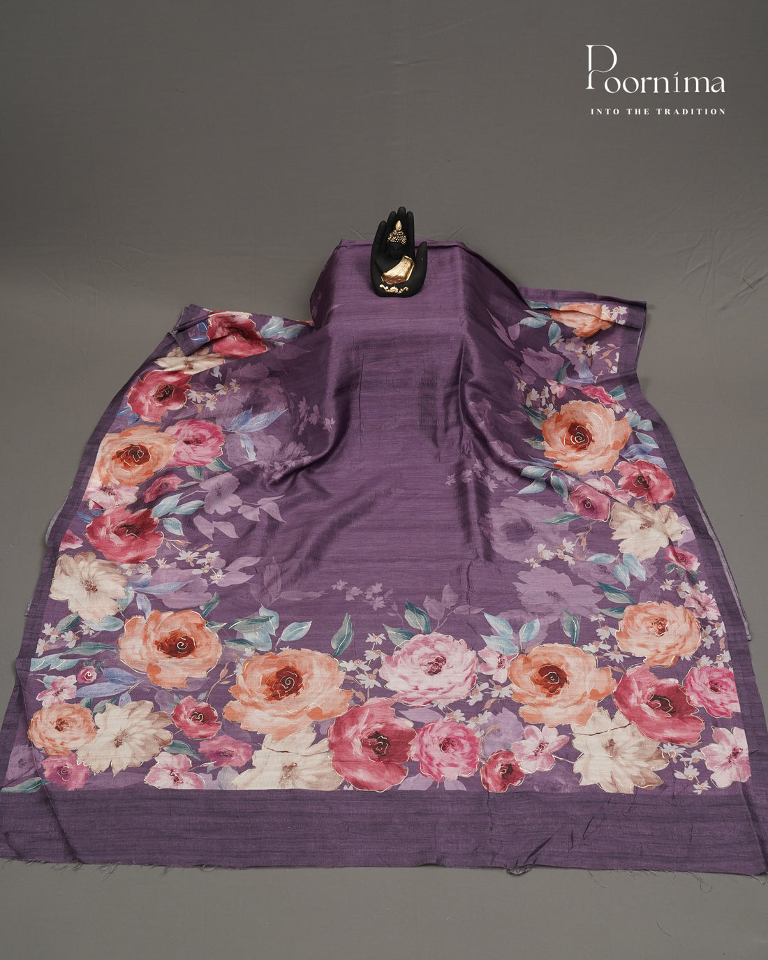 PURPLE - SEMI TUSSAR SAREE WITH ALLOVER DIGITAL PRINTS AND FOIL PRINTS