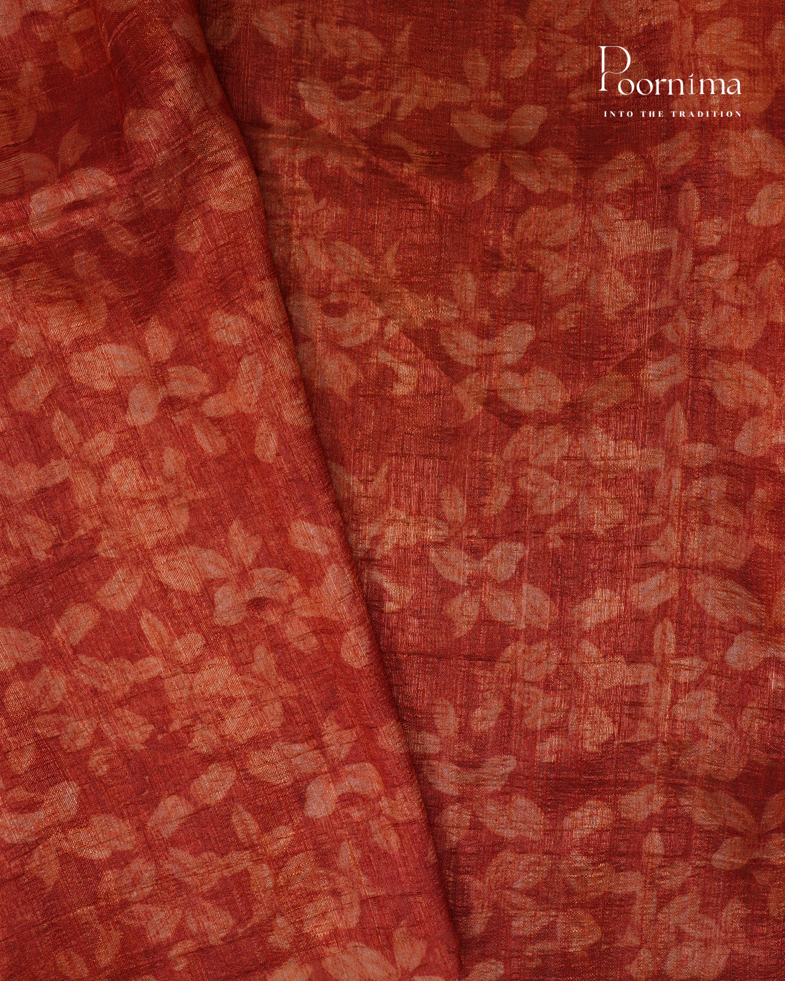 WHITE &amp; ORANGE - SEMI TUSSAR SAREE WITH ALLOVER DIGITAL PRINTS AND FOIL PRINTS