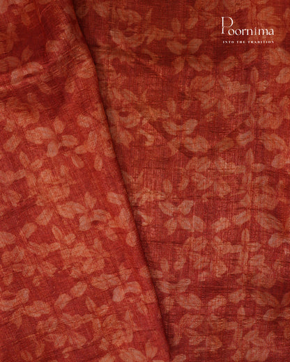 WHITE &amp; ORANGE - SEMI TUSSAR SAREE WITH ALLOVER DIGITAL PRINTS AND FOIL PRINTS