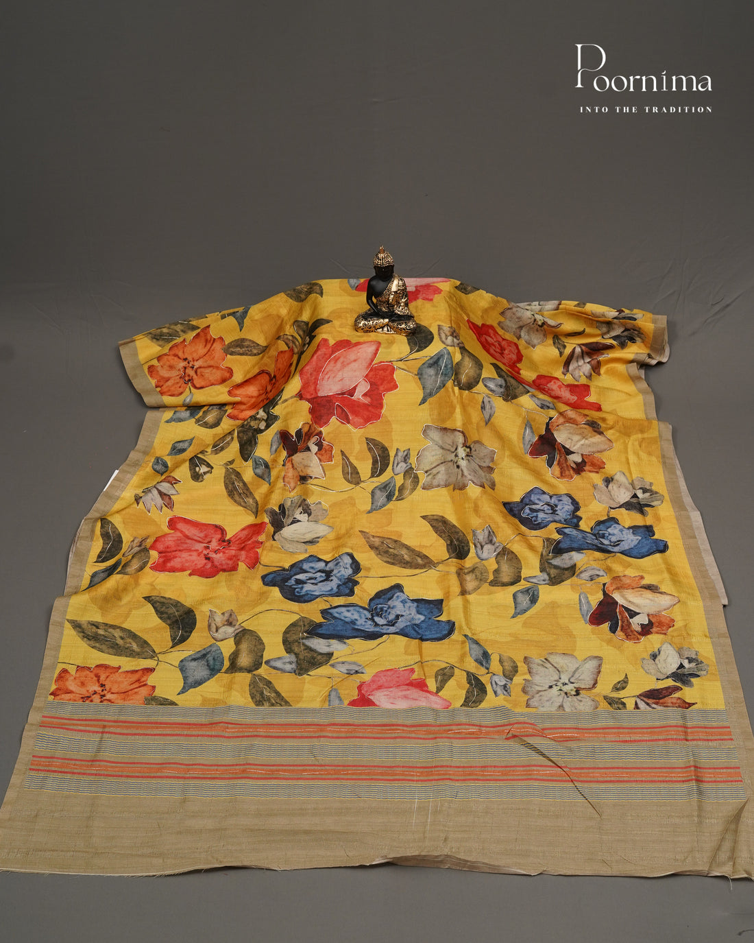 YELLOW - SEMI TUSSAR SAREE WITH ALLOVER DIGITAL PRINTS AND FOIL PRINTS