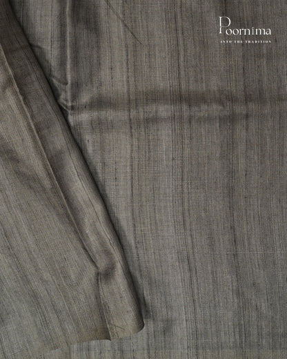 GREY &amp; BEIGE - SEMI BENARASI TUSSAR SAREE WITH ALLOVER PRINTS
