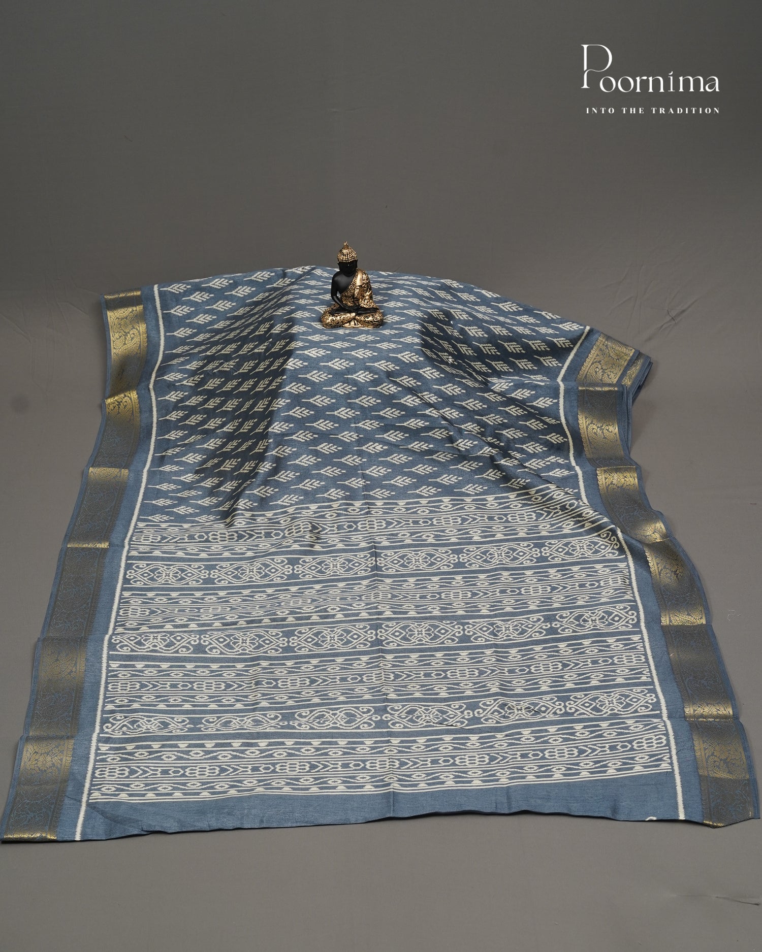 ELEPHANT GREY -  CHANDERI COTTON SAREE WITH ALLOVER PRINTS AND ZARI WOVEN BORDER