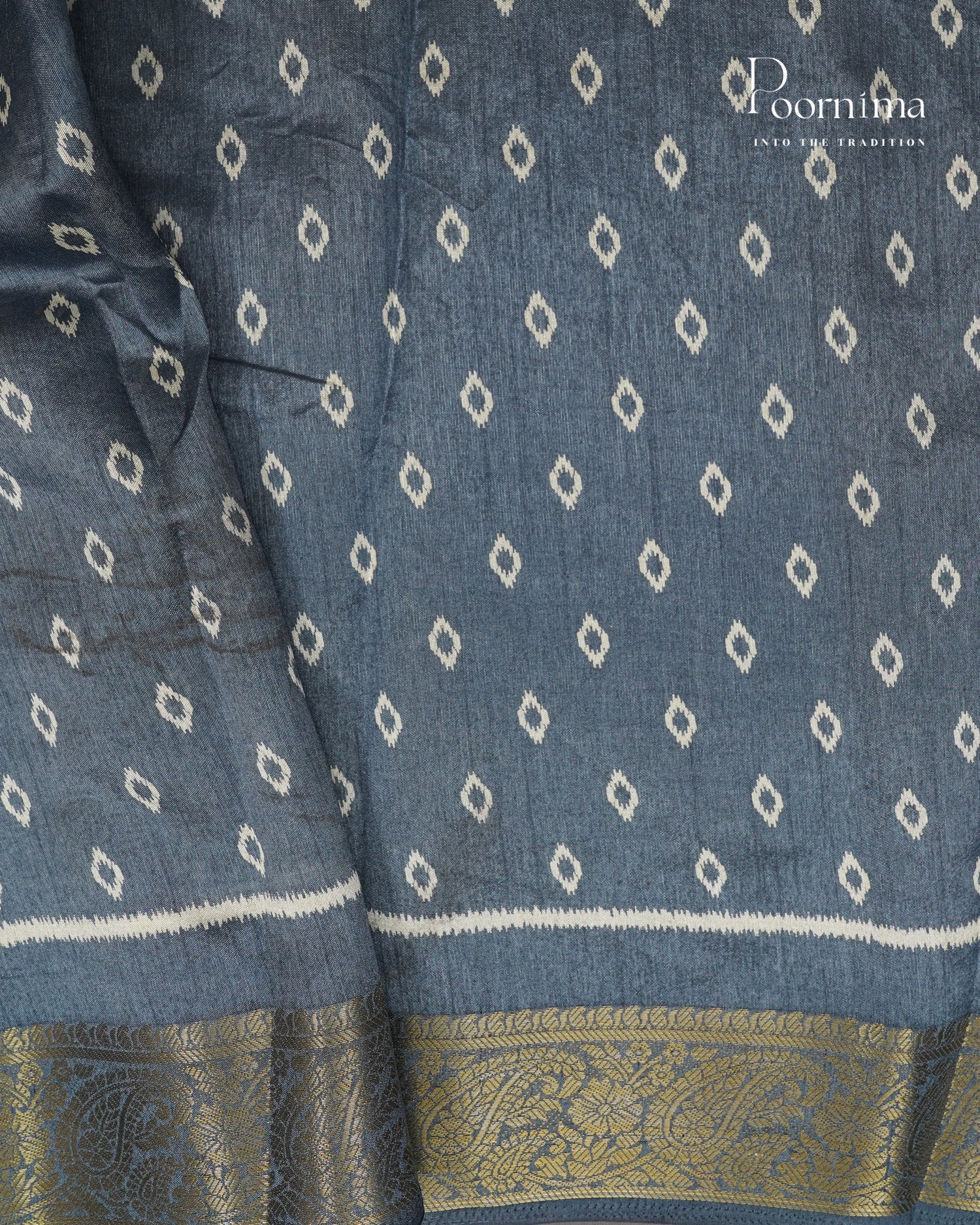 ELEPHANT GREY -  CHANDERI COTTON SAREE WITH ALLOVER PRINTS AND ZARI WOVEN BORDER
