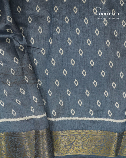 ELEPHANT GREY -  CHANDERI COTTON SAREE WITH ALLOVER PRINTS AND ZARI WOVEN BORDER