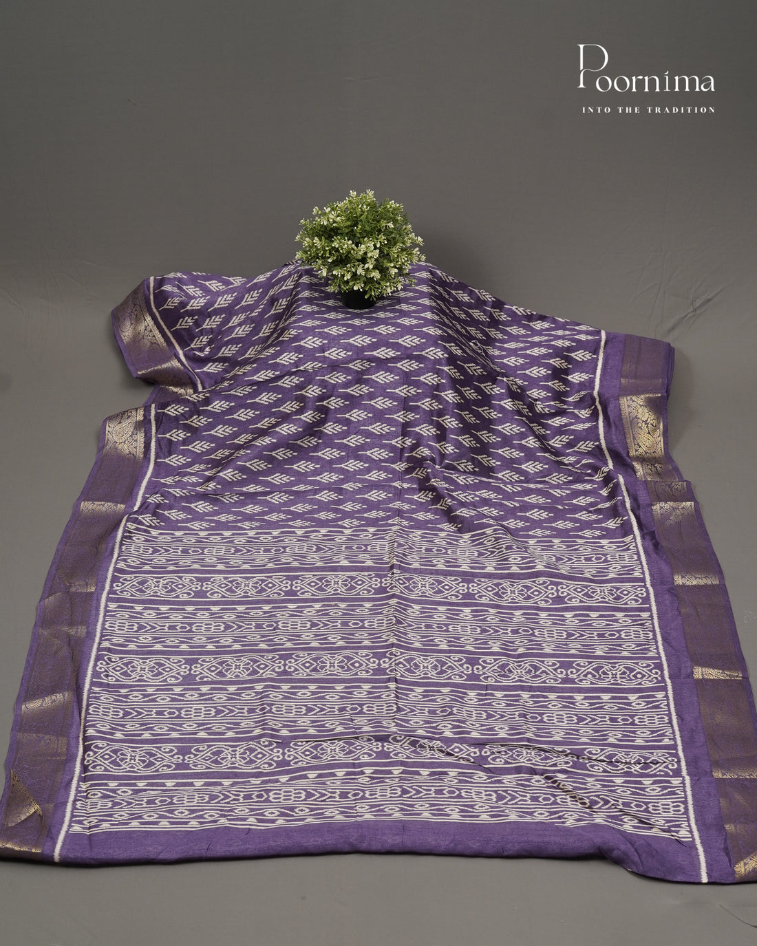 LAVENDER -  CHANDERI COTTON SAREE WITH ALLOVER PRINTS AND ZARI WOVEN BORDER