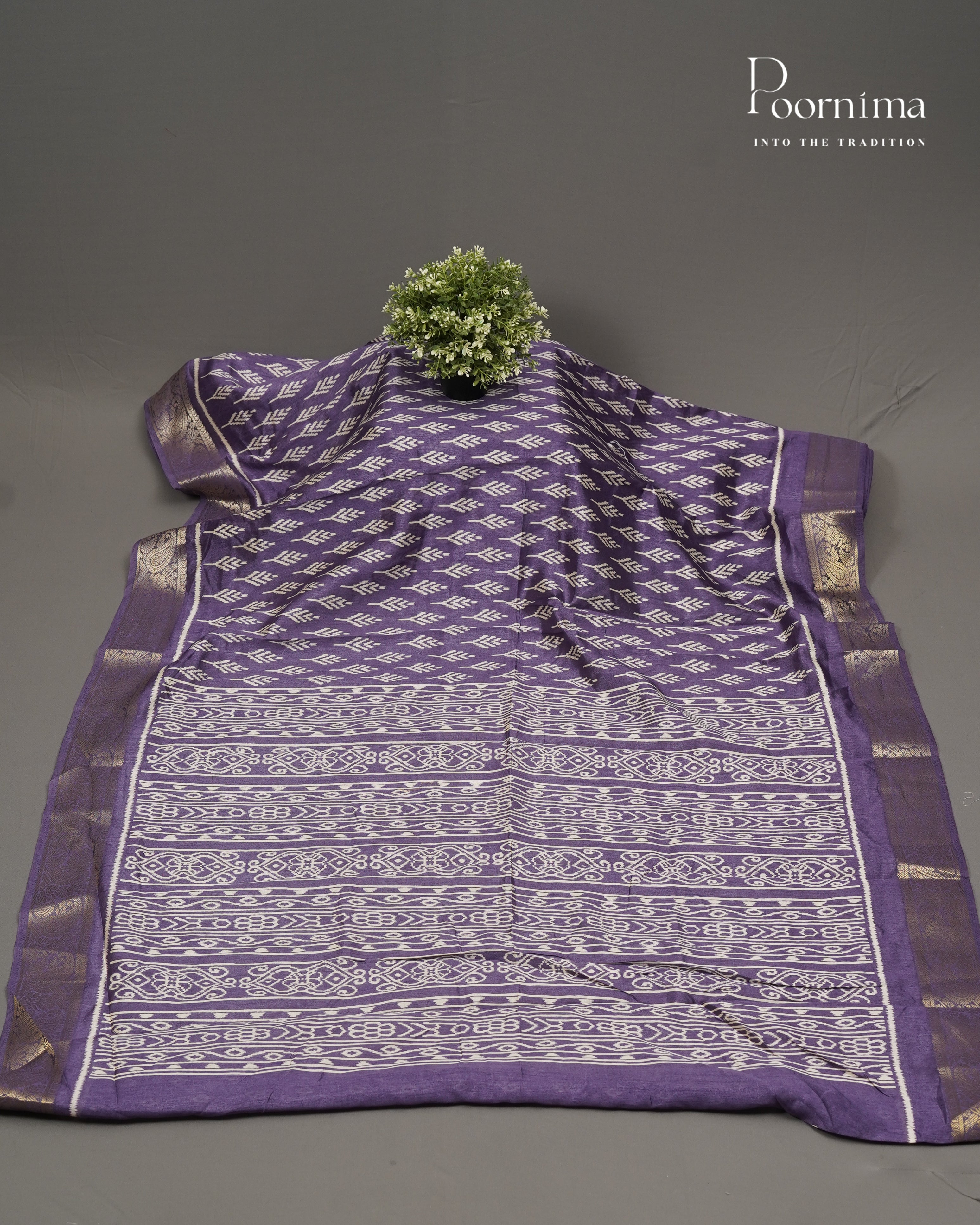 LAVENDER -  CHANDERI COTTON SAREE WITH ALLOVER PRINTS AND ZARI WOVEN BORDER
