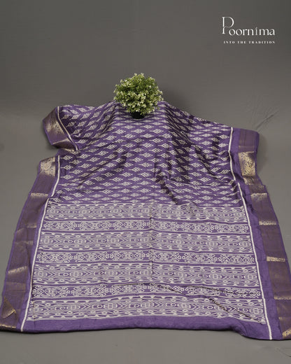 LAVENDER -  CHANDERI COTTON SAREE WITH ALLOVER PRINTS AND ZARI WOVEN BORDER