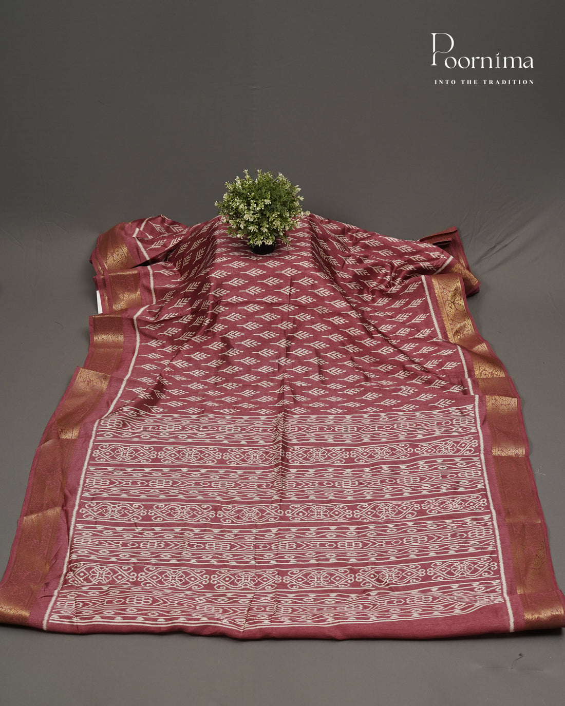 BRICK RED -  CHANDERI COTTON SAREE WITH ALLOVER PRINTS AND ZARI WOVEN BORDER