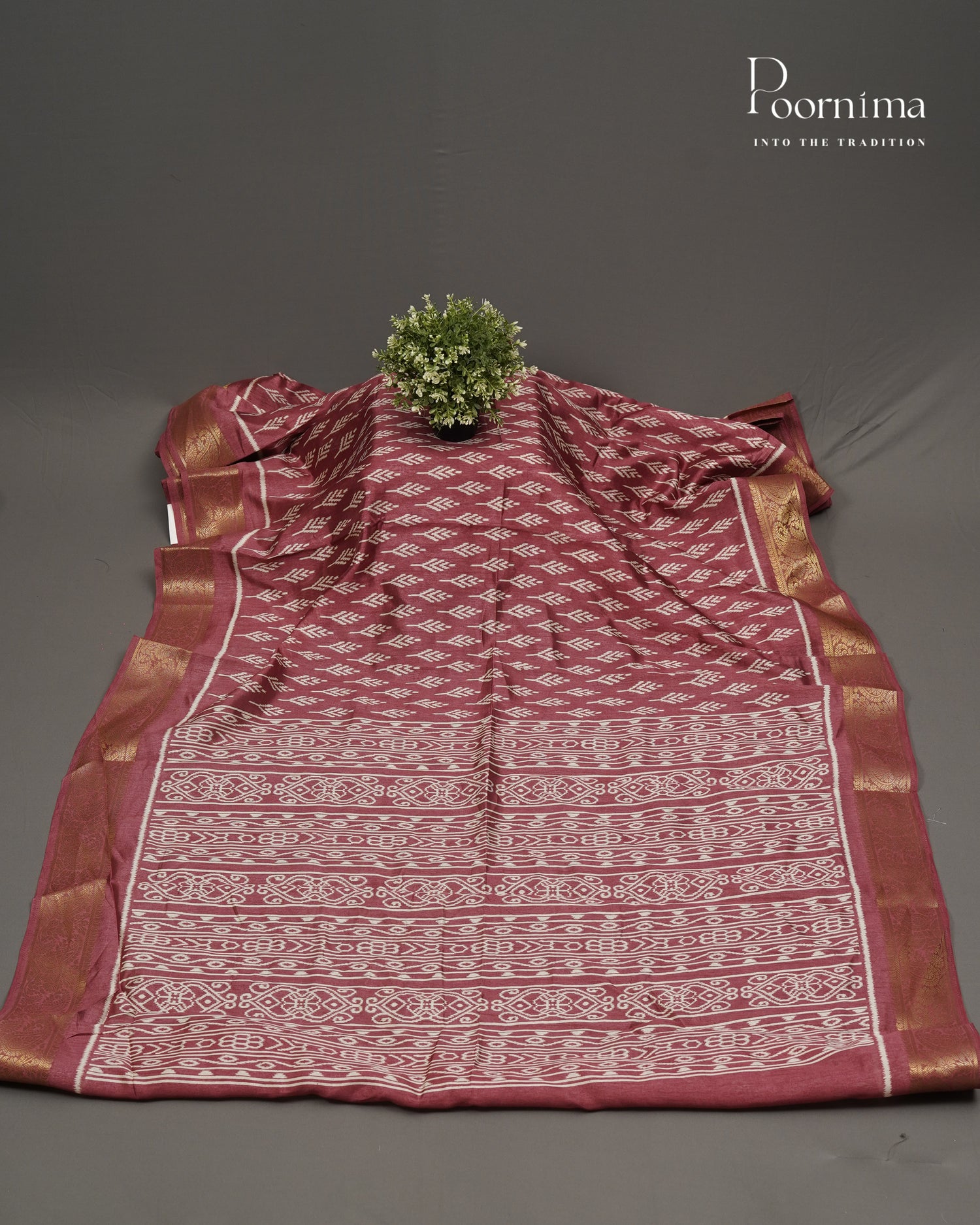 BRICK RED -  CHANDERI COTTON SAREE WITH ALLOVER PRINTS AND ZARI WOVEN BORDER