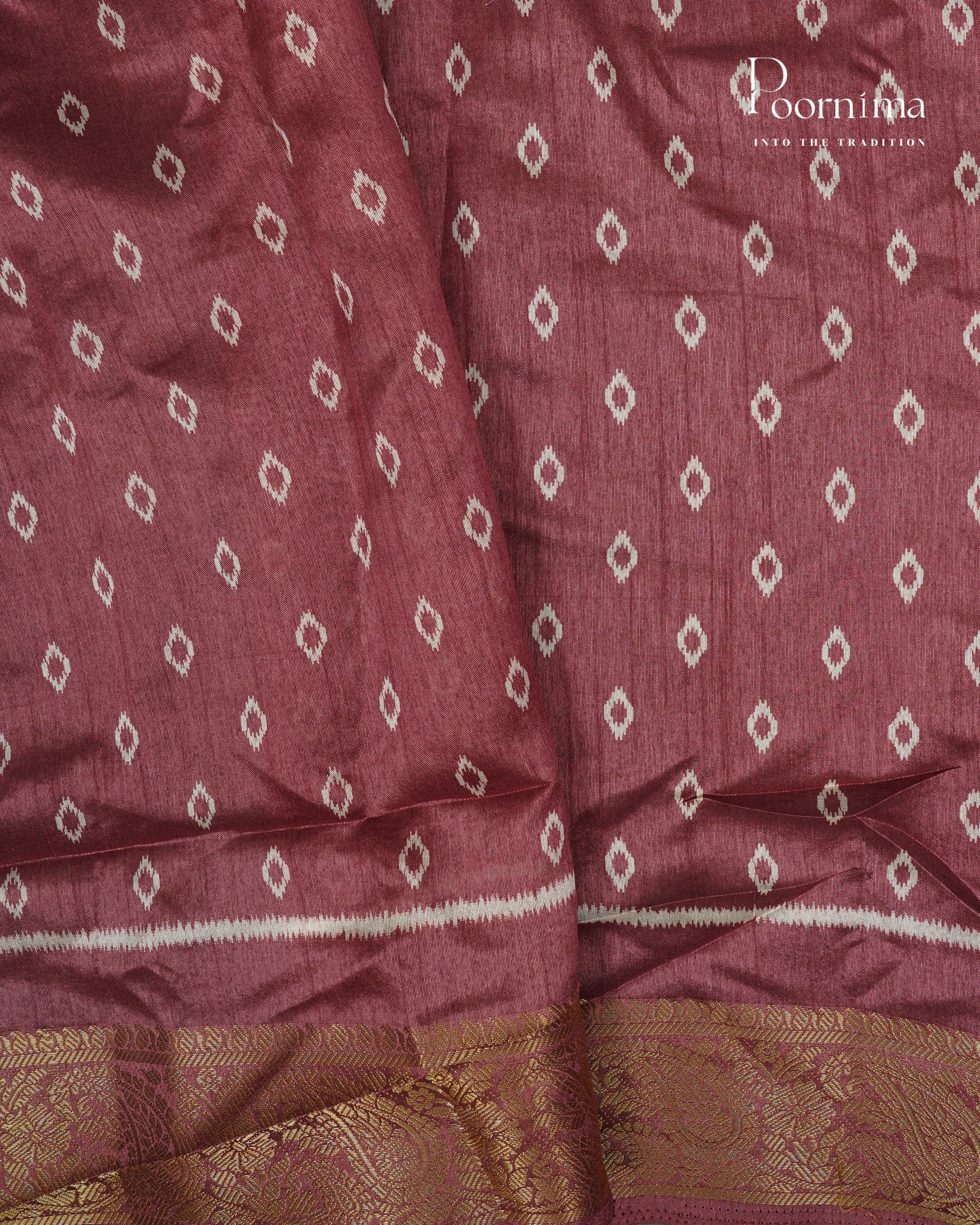 BRICK RED -  CHANDERI COTTON SAREE WITH ALLOVER PRINTS AND ZARI WOVEN BORDER