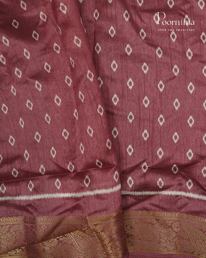 BRICK RED -  CHANDERI COTTON SAREE WITH ALLOVER PRINTS AND ZARI WOVEN BORDER