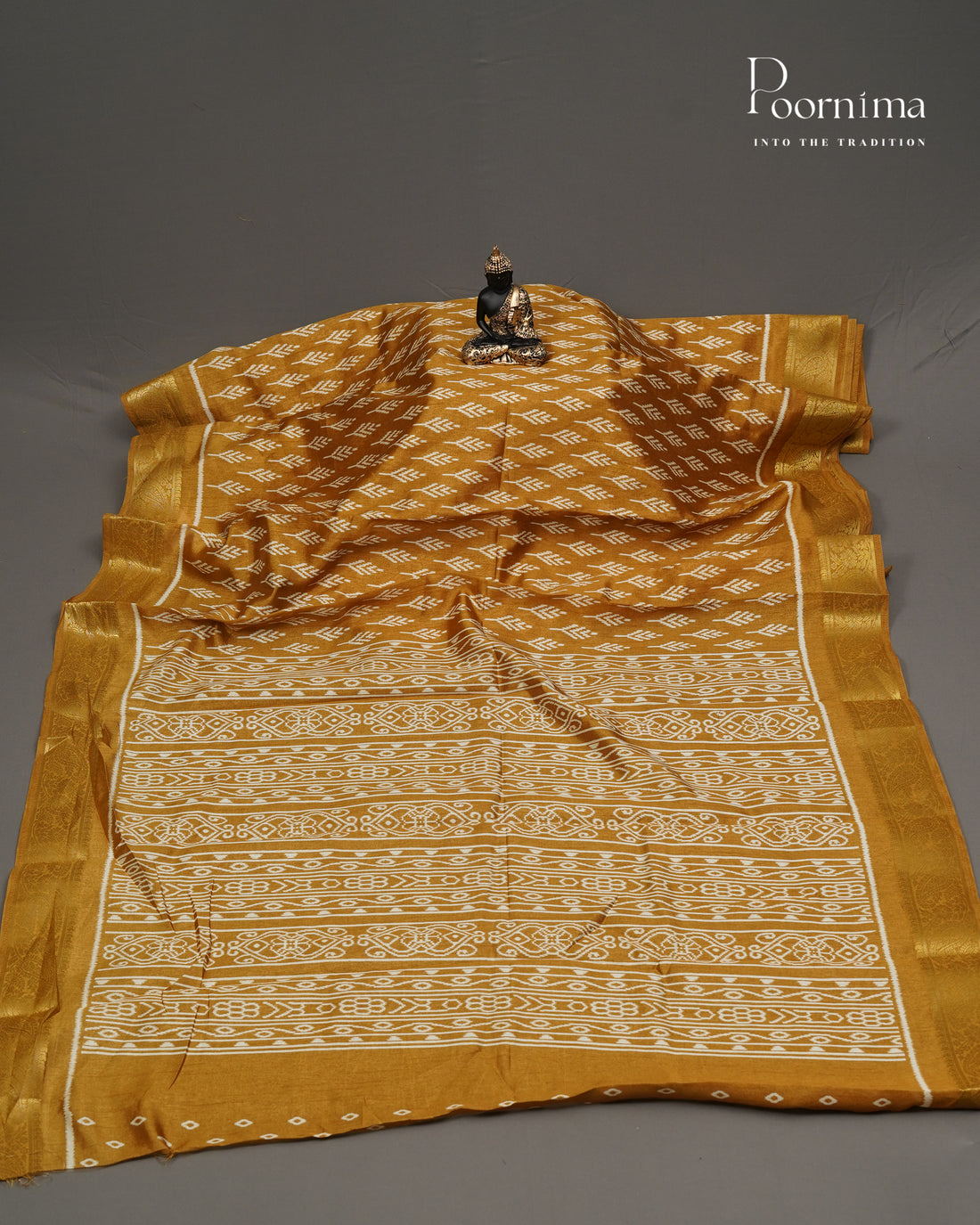 YELLOW -  CHANDERI COTTON SAREE WITH ALLOVER PRINTS AND ZARI WOVEN BORDER