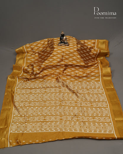YELLOW -  CHANDERI COTTON SAREE WITH ALLOVER PRINTS AND ZARI WOVEN BORDER