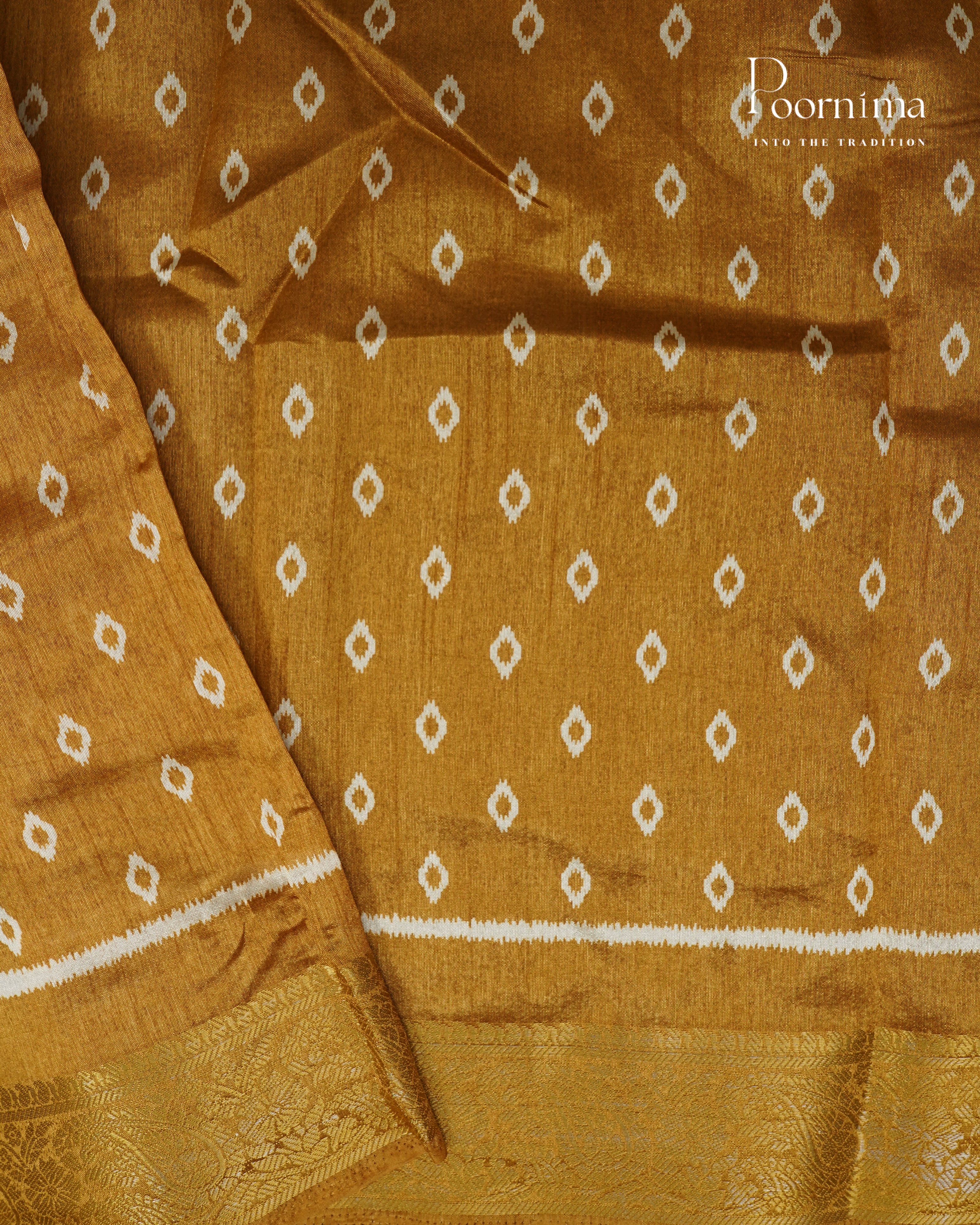 YELLOW -  CHANDERI COTTON SAREE WITH ALLOVER PRINTS AND ZARI WOVEN BORDER