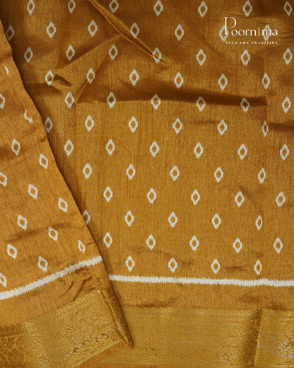 YELLOW -  CHANDERI COTTON SAREE WITH ALLOVER PRINTS AND ZARI WOVEN BORDER