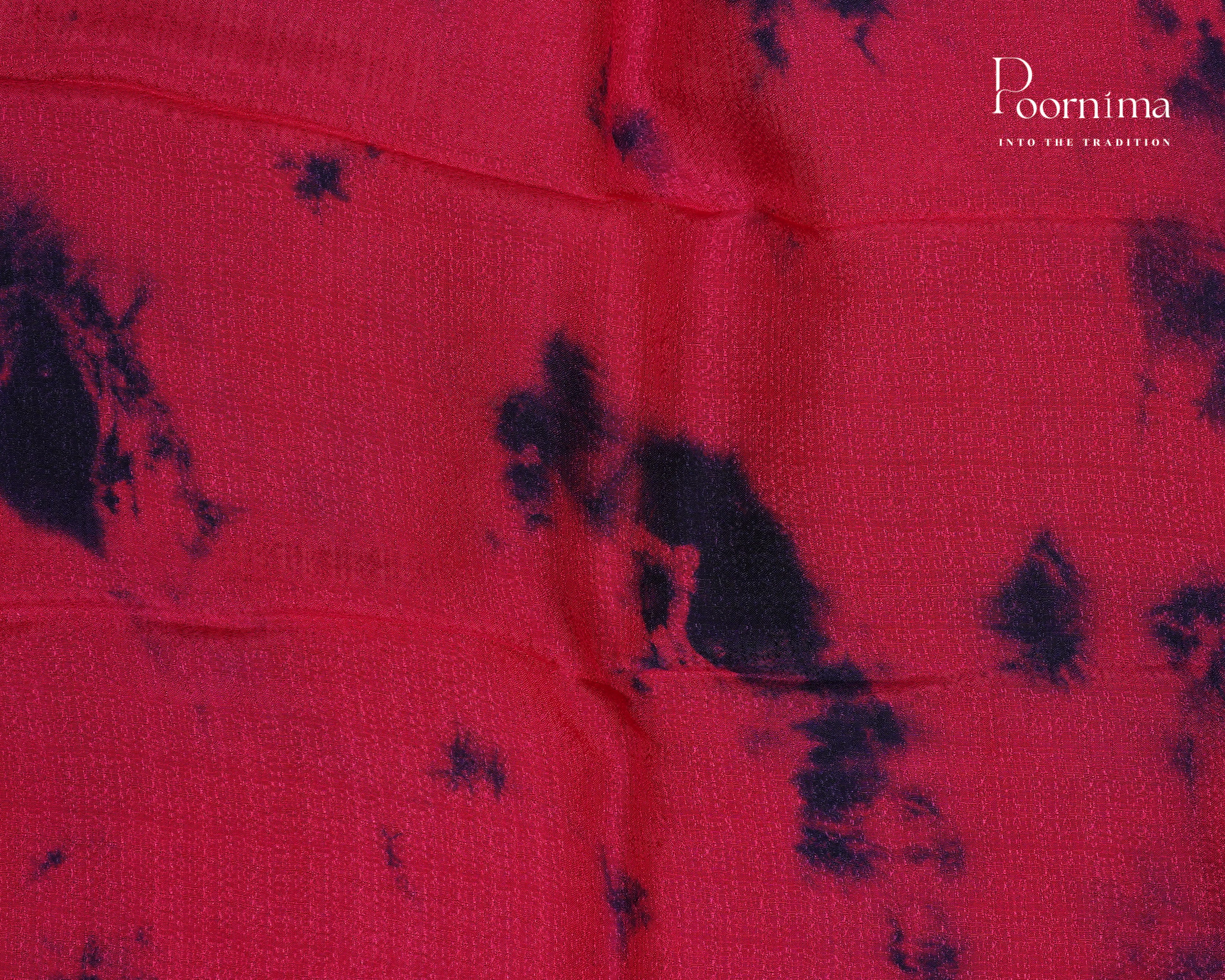 MAGENTA PINK &amp; NAVY BLUE - JUTE GEORGETTE SAREE WITH ALLOVER TIE-DYE DESIGN AND GOLD ZARI BORDER