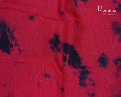 MAGENTA PINK &amp; NAVY BLUE - JUTE GEORGETTE SAREE WITH ALLOVER TIE-DYE DESIGN AND GOLD ZARI BORDER