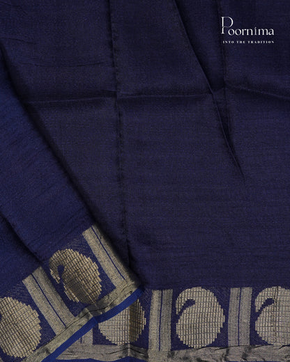 MAGENTA PINK &amp; NAVY BLUE - JUTE GEORGETTE SAREE WITH ALLOVER TIE-DYE DESIGN AND GOLD ZARI BORDER