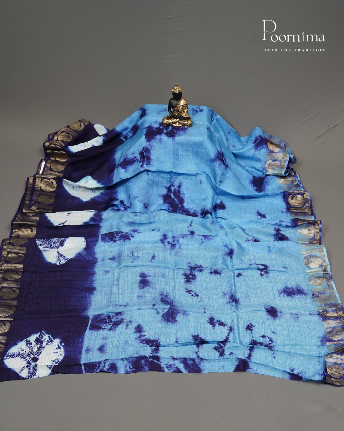 JUTE GEORGETTE SAREE WITH ALLOVER TIE-DYE DESIGN AND GOLD ZARI BORDER