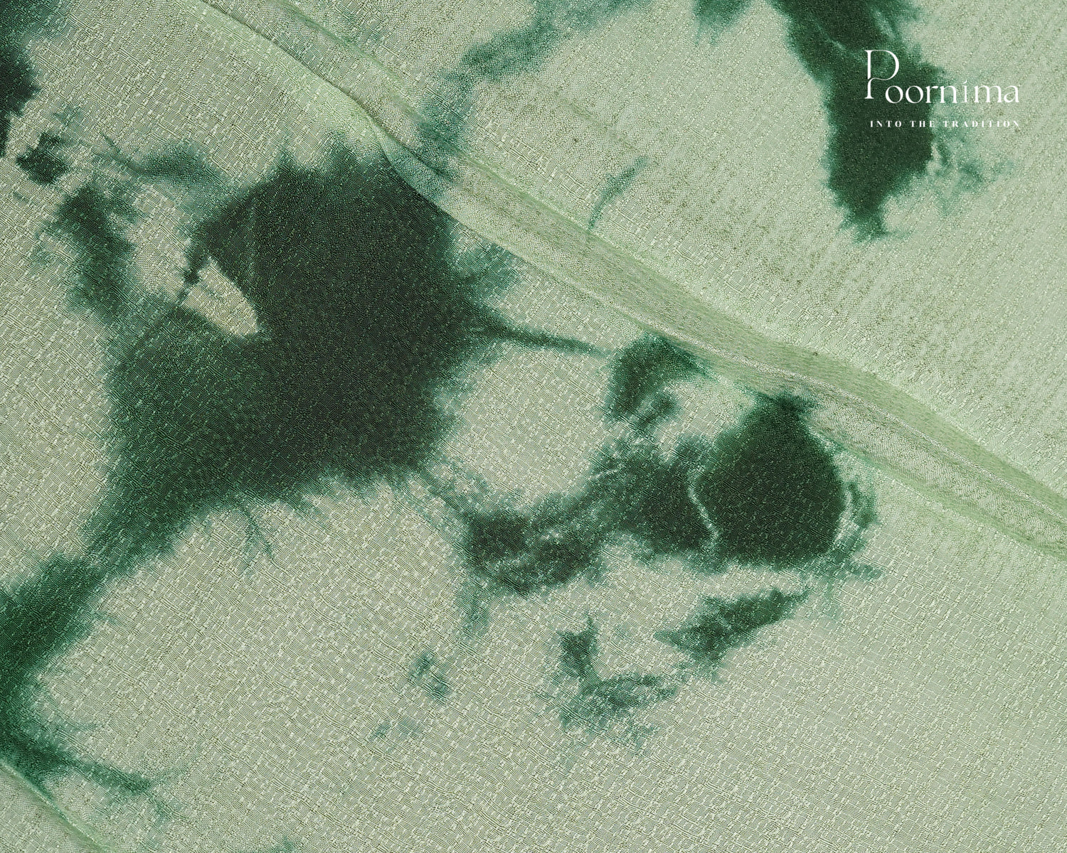 PISTA GREEN &amp; DARK GREEN - JUTE GEORGETTE SAREE WITH ALLOVER TIE-DYE DESIGN AND GOLD ZARI BORDER