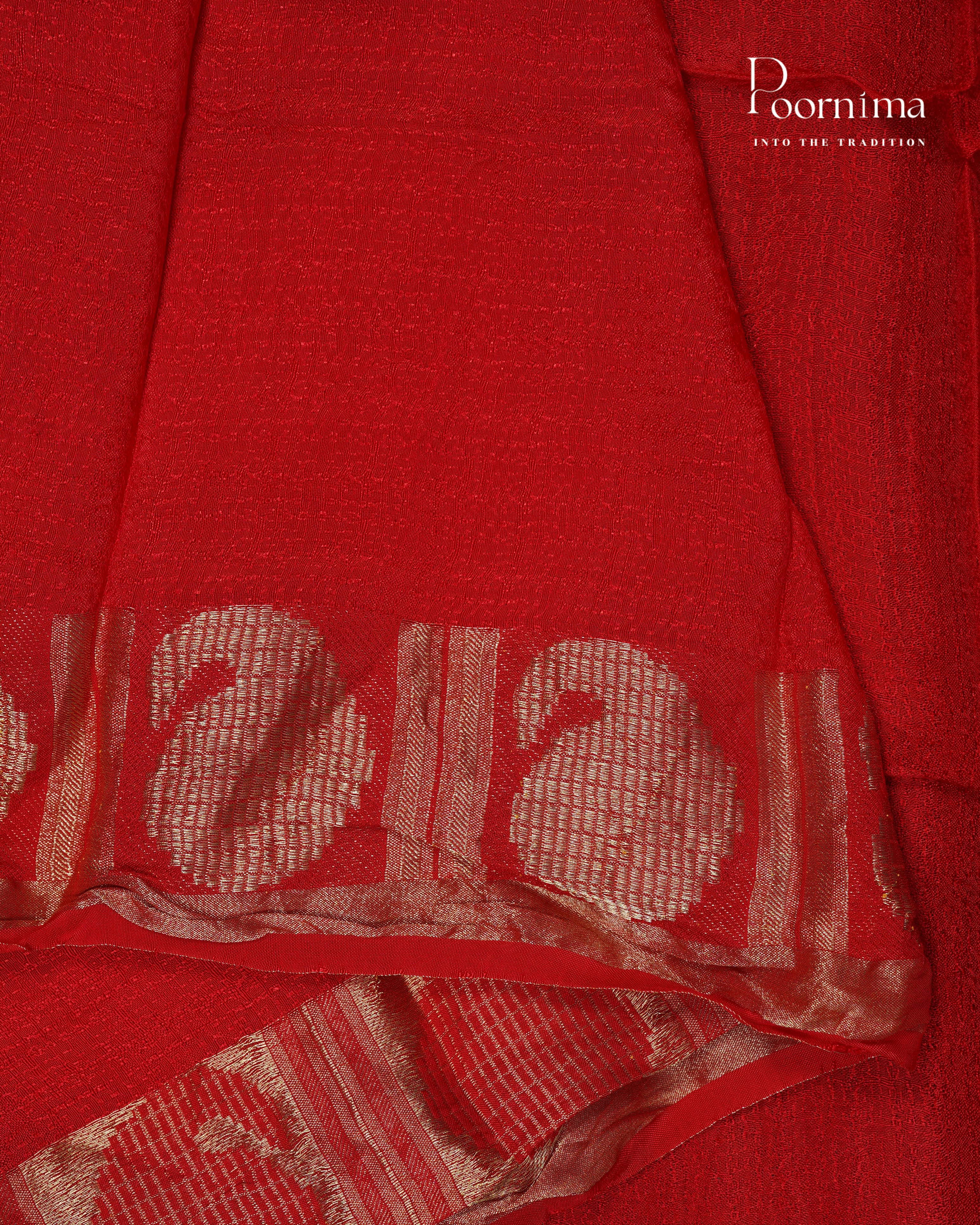 YELLOW &amp; RED - JUTE GEORGETTE SAREE WITH ALLOVER TIE-DYE DESIGN AND GOLD ZARI BORDER
