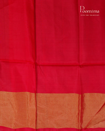 YELLOW &amp; RED - ARNI KANJIVARAM SOFT SILK SAREE WITH ALLOVER ZARI BUTTI AND ZARI BORDER