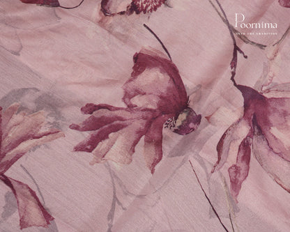 PINK - LINEN SAREE WITH ALLOVER DIGITAL PRINT AND ZARI BORDER