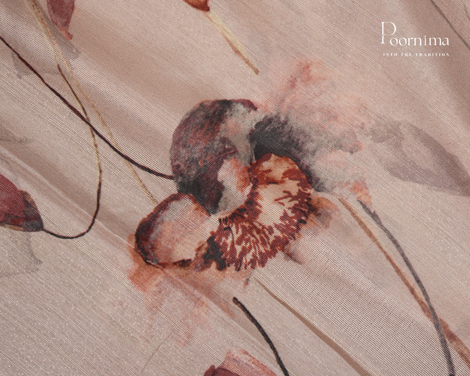 BEIGE -  LINEN SAREE WITH ALLOVER DIGITAL PRINT AND ZARI BORDER