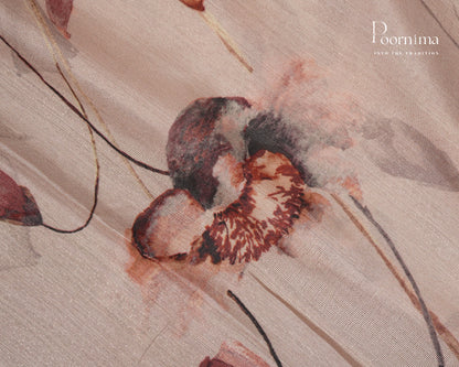 BEIGE -  LINEN SAREE WITH ALLOVER DIGITAL PRINT AND ZARI BORDER