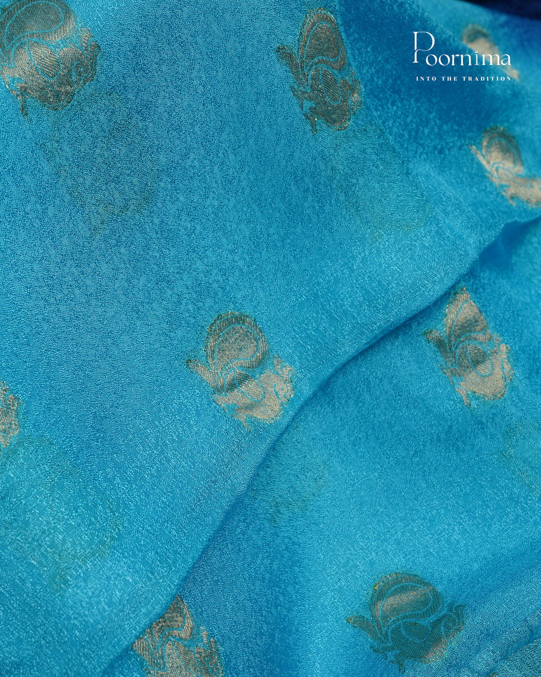 VISCOSE GEORGETTE SAREE IN SKY BLUE & NAVY BLUE WITH ALLOVER GOLD ZARI BUTTI AND ZARI BODER