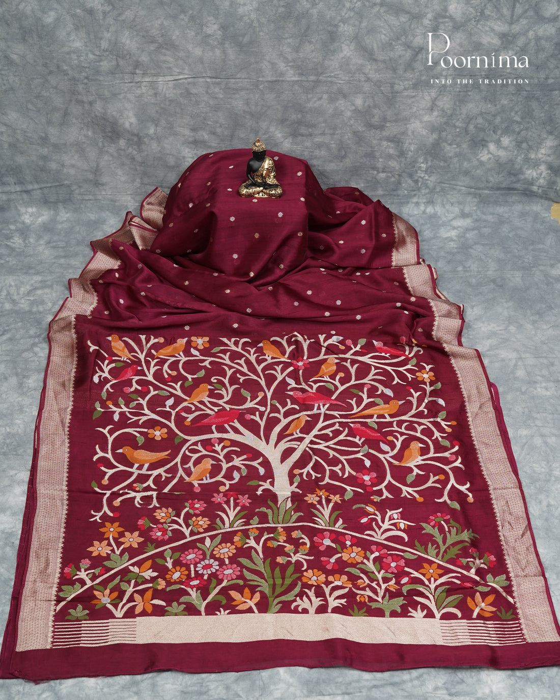 TUSSAR GEORGETTE SAREE IN MAROON  COLOUR