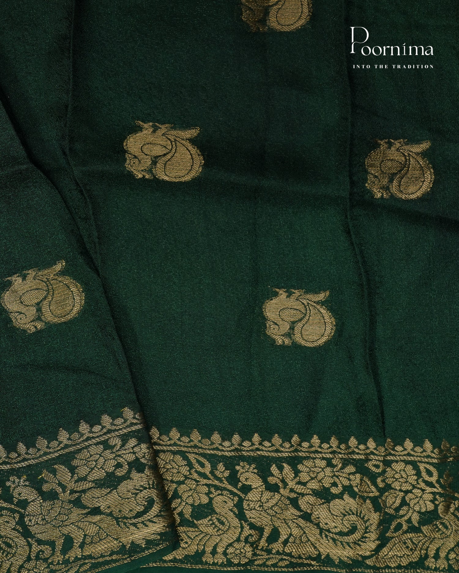 VISCOSE GEORGETTE SAREE IN PISTA GREEN &amp; DARK GREEN WITH ALLOVER GOLD ZARI BUTTI AND ZARI BODER