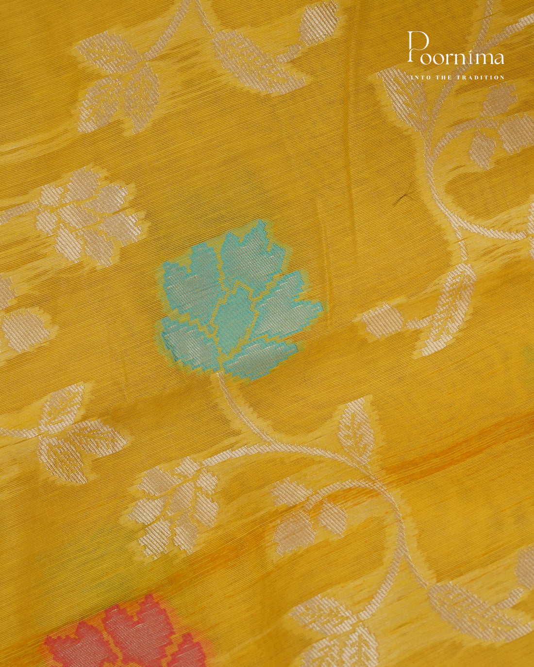 YELLOW - BANARASI CHANDERI SAREE WITH ALLOVER FLORAL ZARI AND MEENAKARI WORK