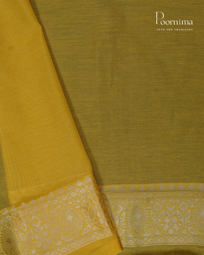 YELLOW - BANARASI CHANDERI SAREE WITH ALLOVER FLORAL ZARI AND MEENAKARI WORK